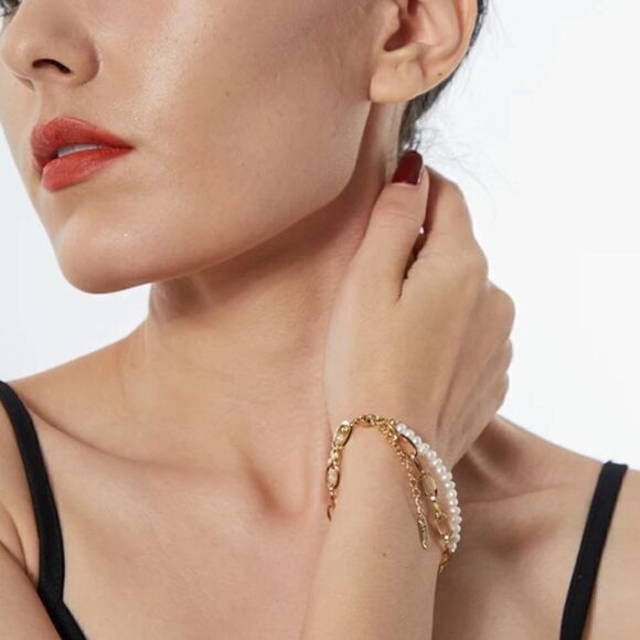 #38 Double Layer Gold Chain Freshwater Pearl Bracelet - Picture 7 of 7